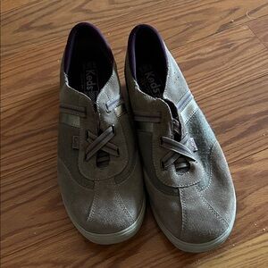 Keds Olive Suede Slip-On Loafers with Purple Lining